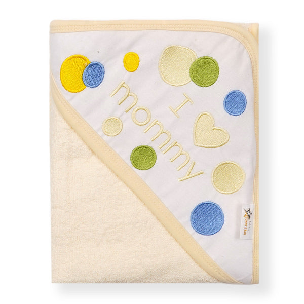 SUNSHINE BABY HOODED TOWEL I LOVE MOMMY YELLOW