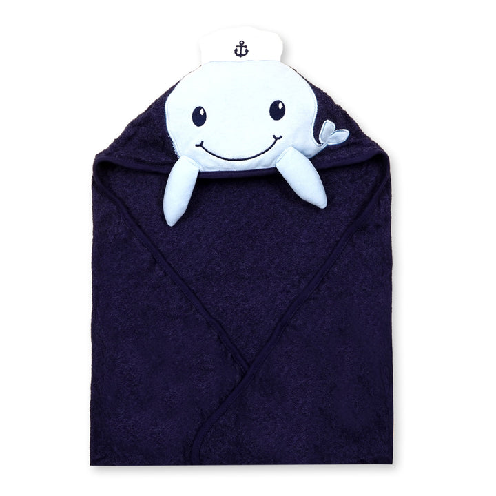 SUNSHINE  BABY HOODED TOWEL FISH NAVY BLUE