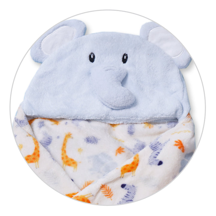 BABY HOODED BATH SHAWL ELEPHANT BLUE & WHITE- SUNSHINE