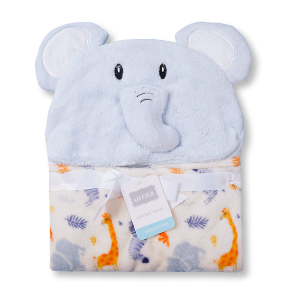 BABY HOODED BATH SHAWL ELEPHANT BLUE & WHITE- SUNSHINE