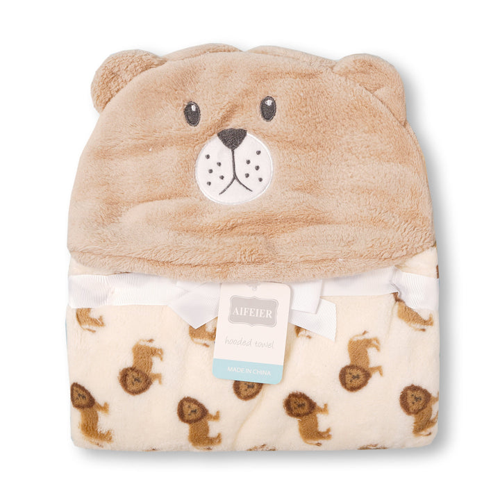 BABY HOODED BATH SHAWL BROWN BEAR- SUNSHINE