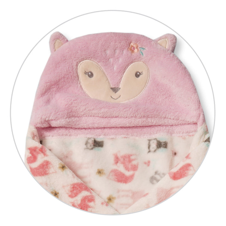 BABY HOODED BATH SHAWL DEAR WHITE & PINK- SUNSHINE