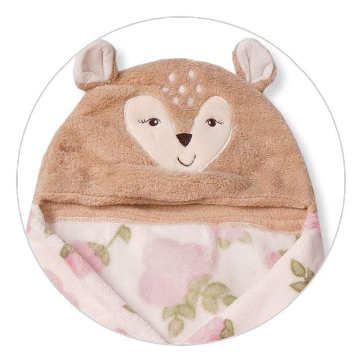 BABY HOODED BATH SHAWL DEAR WHITE & BROWN SUNSHINE