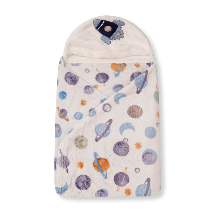 BABY HOODED BATH SHAWL ROCKET WHITE & BLUE- SUNSHINE