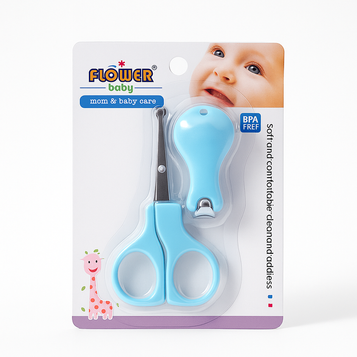 SUNSHINE BABY SCISSORS & NAIL CLIPPER SET BLUE (FLOWER)