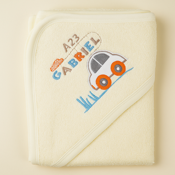 SUNSHINE BABY HOODED BATH TOWEL CAR YELLOW