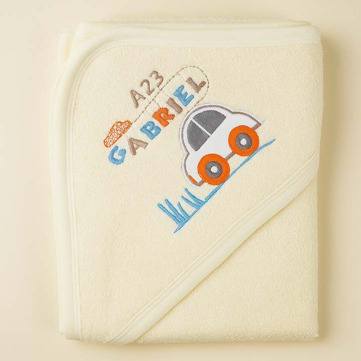 SUNSHINE BABY HOODED BATH TOWEL CAR YELLOW