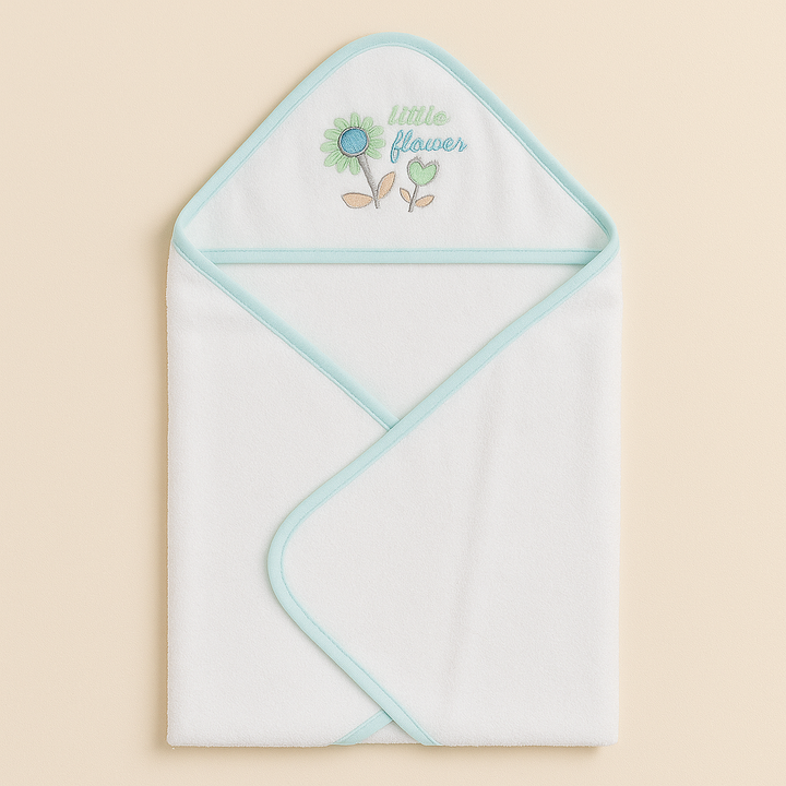 SUNSHINE BABY HOODED TOWEL FLOWER WHITE & GREEN