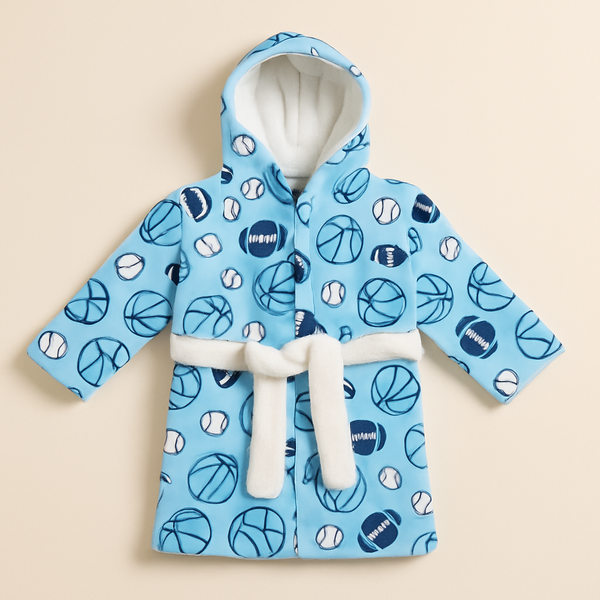SUNSHINE BABY BATHROBE PRINTED BASKETBALL BLUE (12-18M)