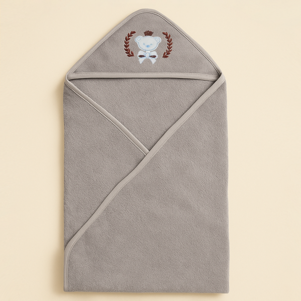 SUNSHINE BABY HOODED BATH TOWEL BEAR GREY