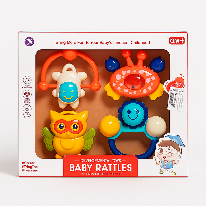 SUNSHINE BABY RATTLES SET 4PCS ANIMALS MULTICOLOR BM5600