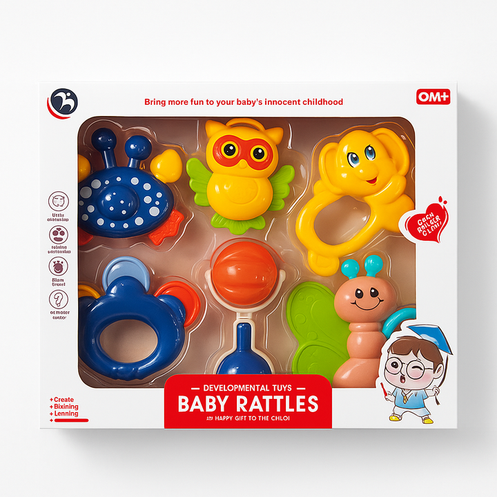 SUNSHINE BABY RATTLES SET 6PCS ANIMALS MULTICOLOR BM6300