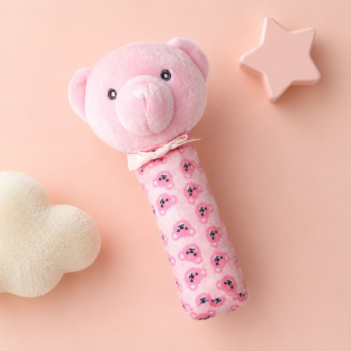 Baby Squeeze Me Rattle Bear Pink - Sunshine – Baby Planet