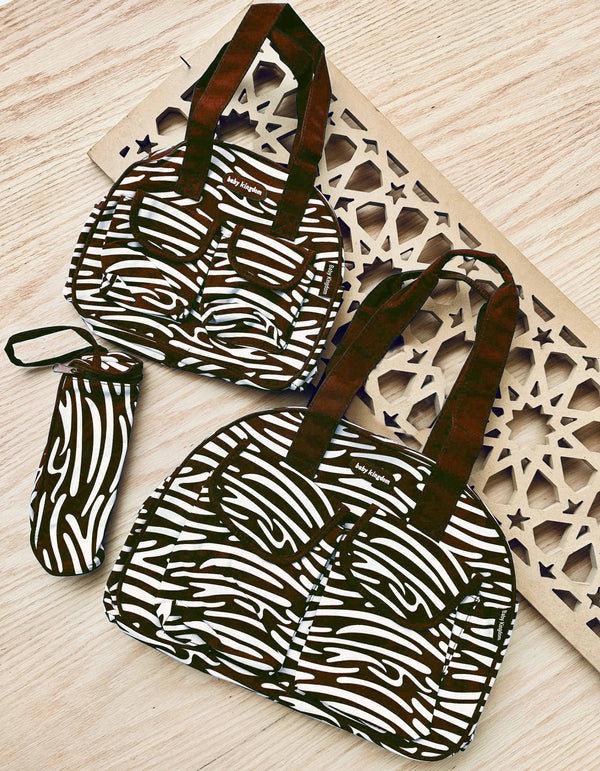 Baby Diaper Bag 4Pcs Stripes Brown - Sunshine