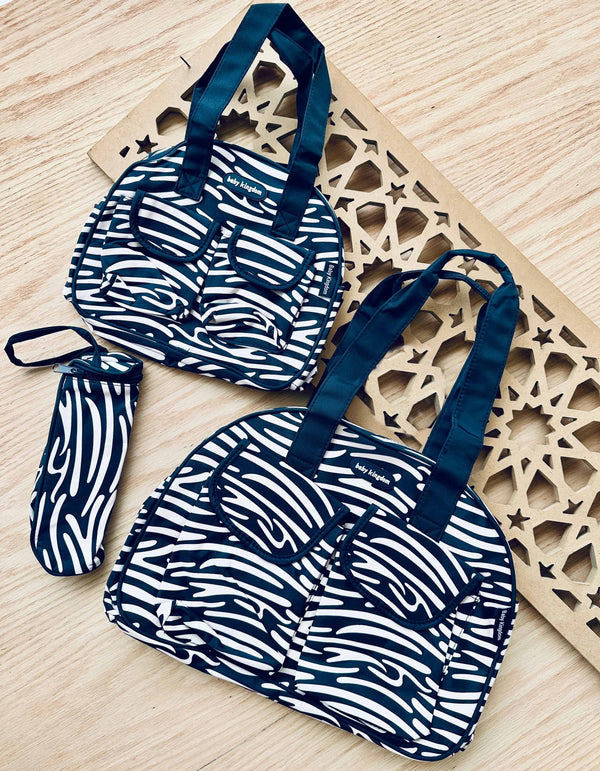 Baby Diaper Bag 4Pcs Stripes Navy Blue - Sunshine