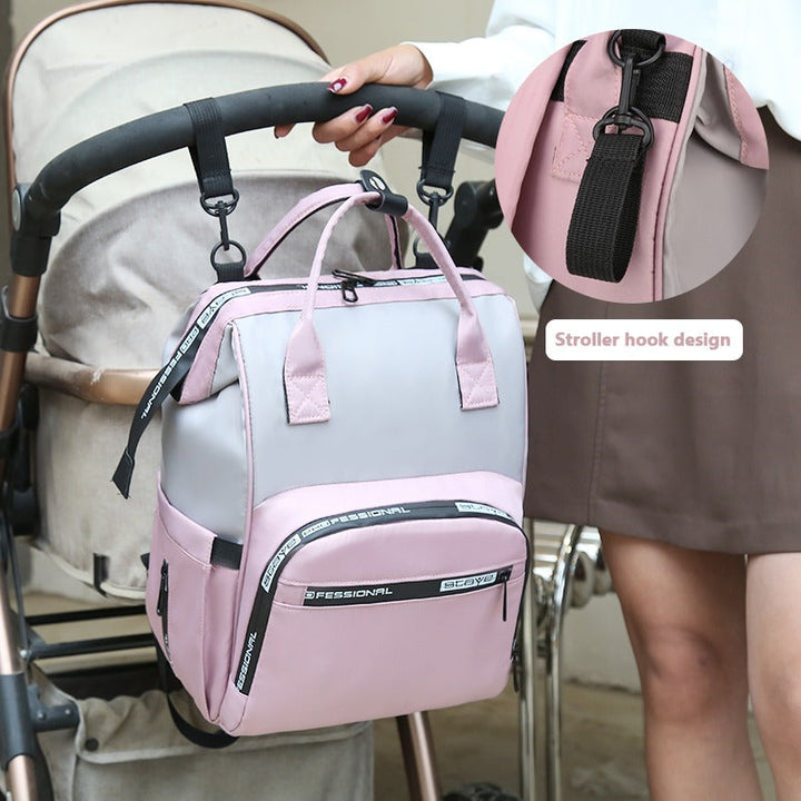 SUNSHINE BABY DIAPER BAG (WATERPROOF) TEXT PRINT PEACH AND GREY