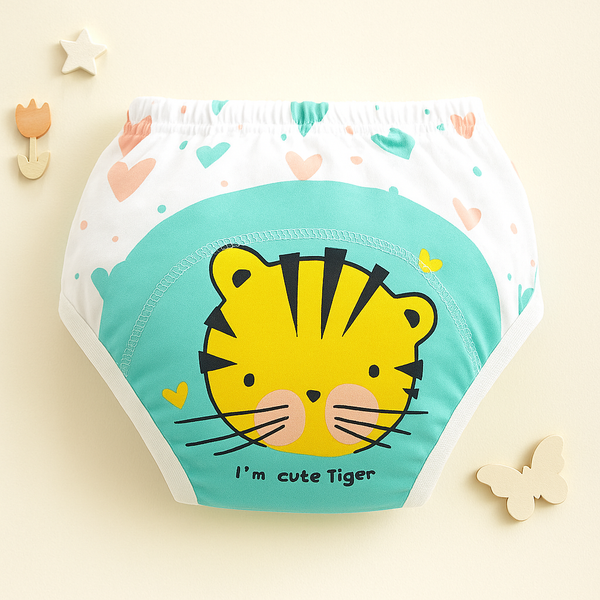 Baby Stretchable Reusable Nappy Printed Tiger Sea Green - Sunshine