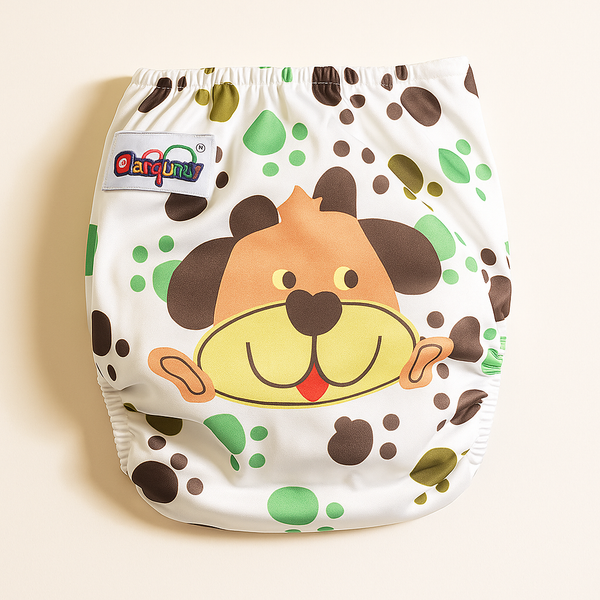 BABY REUSABLE NAPPY PRINTED DOG GREEN SUNSHINE