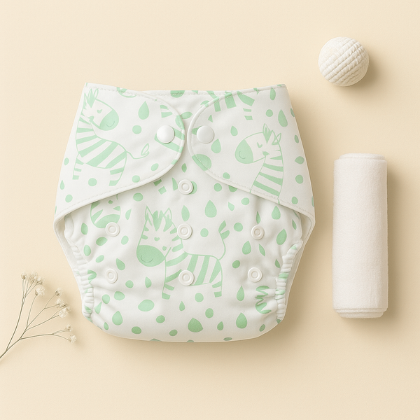 SUNSHINE BABY REUSABLE NAPPY ZEBRA GREEN 0-24M