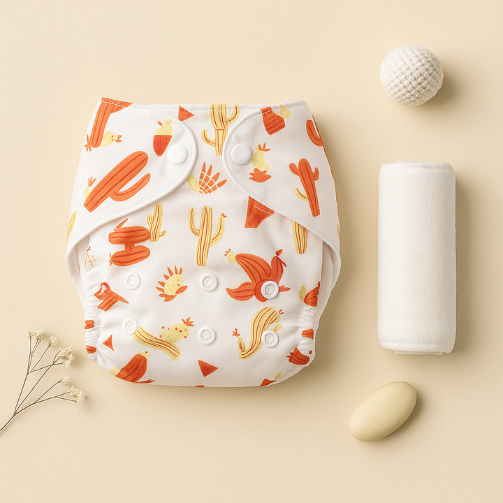 SUNSHINE BABY REUSABLE NAPPY MULTI CACTUS ORANGE 0-24M