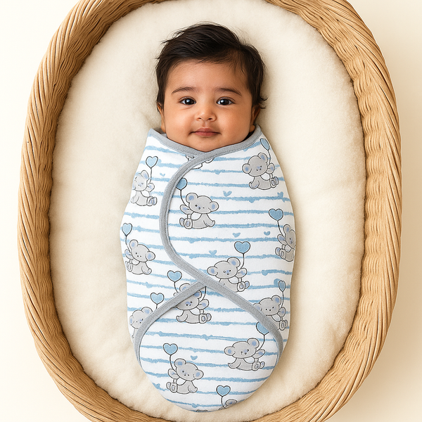 Baby Adjustable White Swaddle Blue Lines Bear - Sunshine