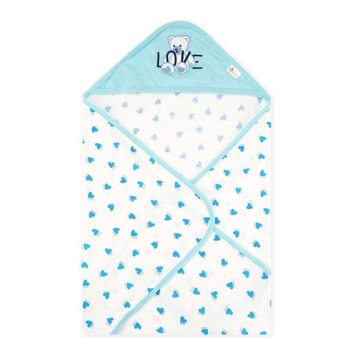 SUNSHINE BABY HOODED WRAPPING SHEET HEARTS BLUE