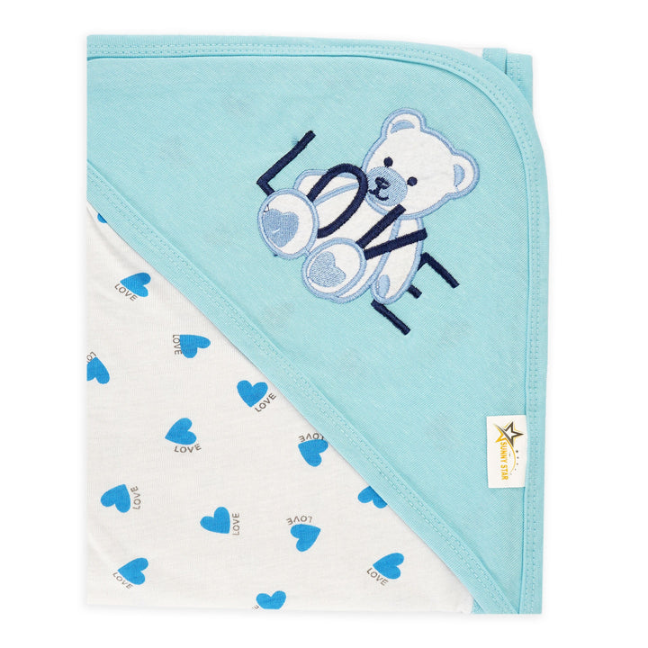 SUNSHINE BABY HOODED WRAPPING SHEET HEARTS BLUE