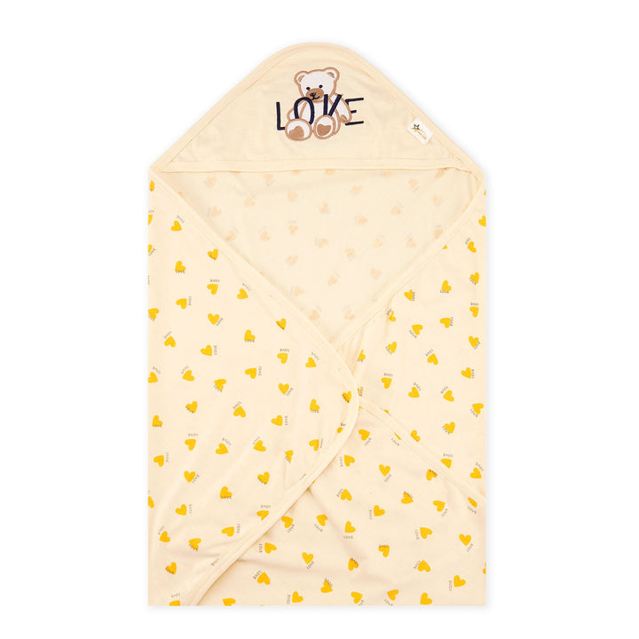 SUNSHINE BABY HOODED WRAPPING SHEET HEARTS YELLOW