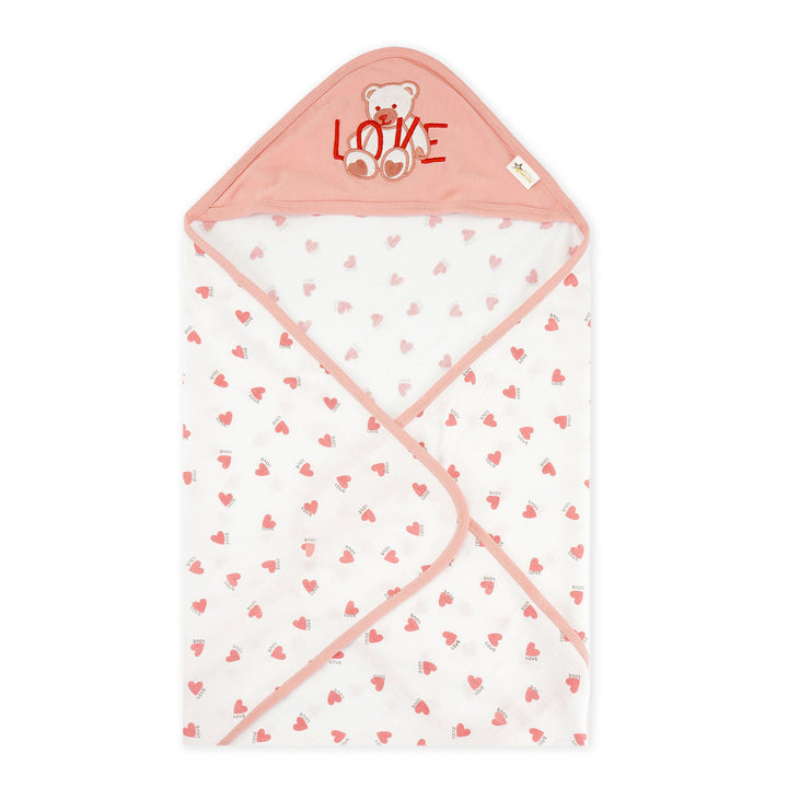 SUNSHINE BABY HOODED WRAPPING SHEET HEARTS PINK