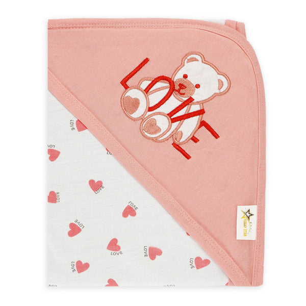SUNSHINE BABY HOODED WRAPPING SHEET HEARTS PINK