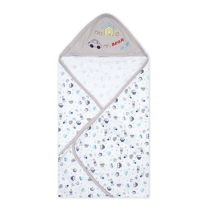 SUNSHINE BABY HOODED WRAPPING SHEET 30 X 30 HOUSE GREY