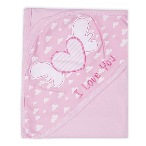 SUNSHINE BABY HOODED WRAPPING SHEET HEART WINGS PINK