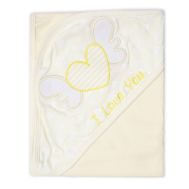SUNSHINE BABY HOODED WRAPPING SHEET HEART WINGS YELLOW