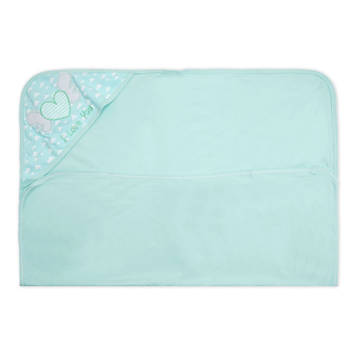 SUNSHINE BABY HOODED WRAPPING SHEET HEART WINGS SEA GREEN