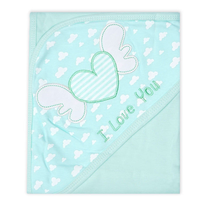 SUNSHINE BABY HOODED WRAPPING SHEET HEART WINGS SEA GREEN