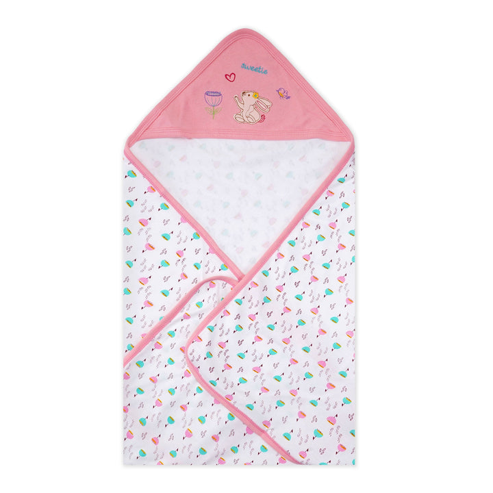 SUNSHINE BABY HOODED WRAPPING SHEET 30 X 30 RABBIT PINK