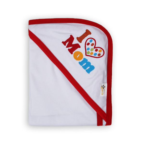 BABY HOODED WRAPPING SHEET I LOVE MOM RED - SUNSHINE