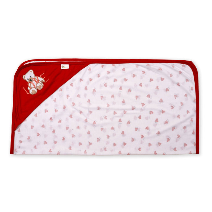 BABY HOODED WRAPPING SHEET HEARTS RED - SUNSHINE