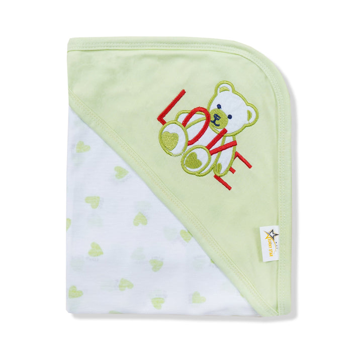 BABY HOODED WRAPPING SHEET HEARTS GREEN - SUNSHINE