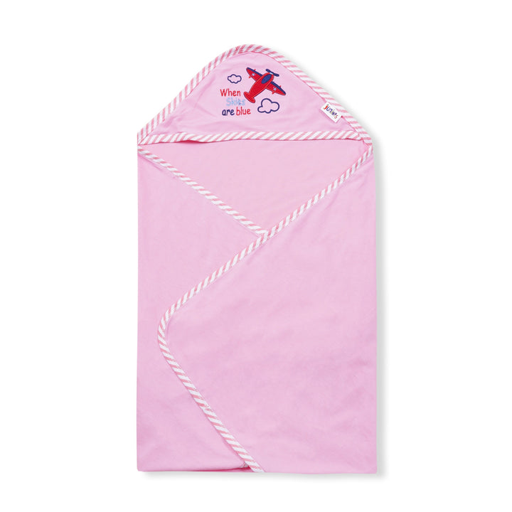 BABY HOODED WRAPPING SHEET STRIPES BORDER PINK - SUNSHINE