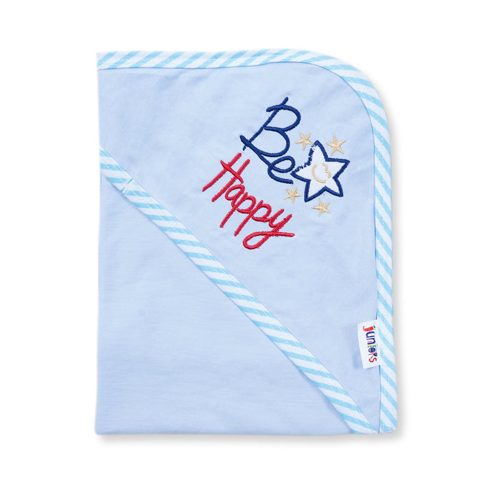 BABY HOODED WRAPPING SHEET STRIPES BORDER BLUE - SUNSHINE