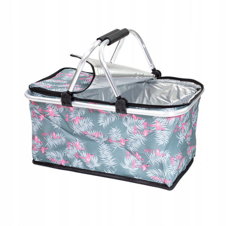 SUNSHINE STEEL HANDLE STORAGE BASKET  BIRDS GREY