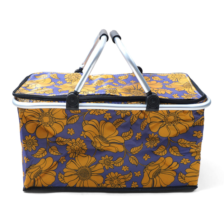 SUNSHINE STEEL HANDLE STORAGE BASKET FLOWERS YELLOW