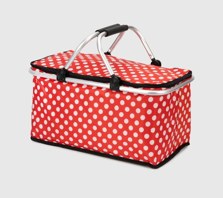 SUNSHINE STEEL HANDLE STORAGE BASKET POLKA DOTS RED