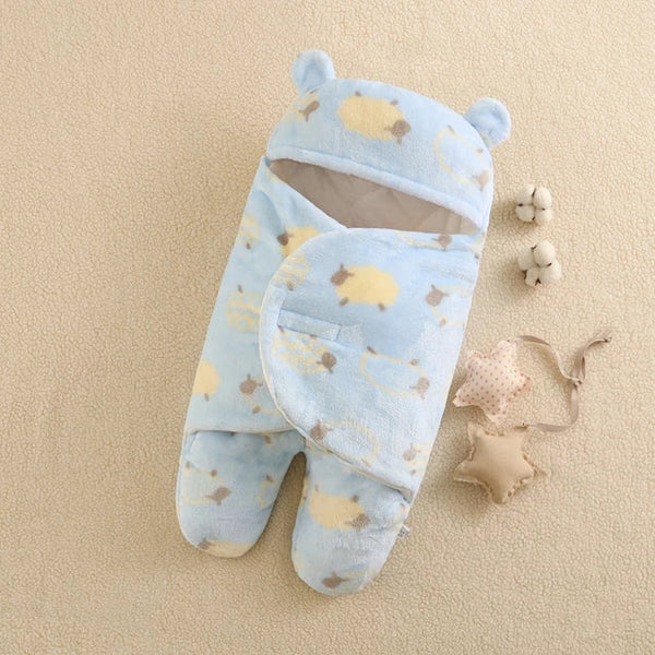 BABY FLEECE SWADDLE SHEEP BLUE - SUNSHINE 6-9M