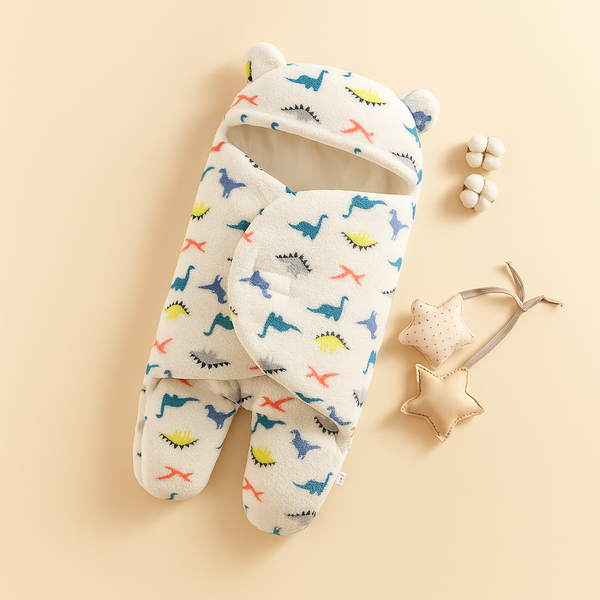 Baby Fleece Swaddle Dinosaur White - Sunshine