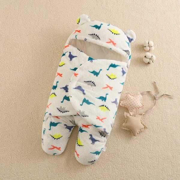 BABY FLEECE SWADDLE MULTI DINOSAUR WHITE - SUNSHINE 6-9M