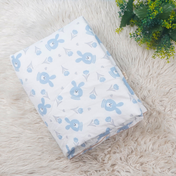 SUNSHINE COTTON SOFT QUILT BLANKET BUNNY FLOWERS BLUE 120X150+-5CM