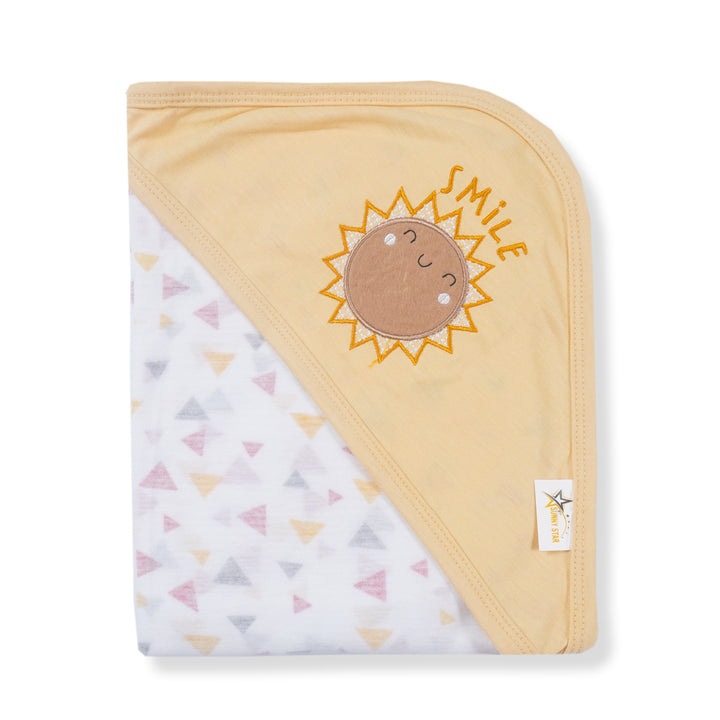 BABY HOODED WRAPPING SHEET SMILE SUN YELLOW - SUNSHINE