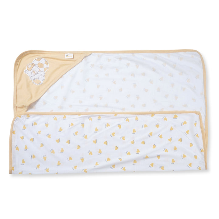 BABY HOODED WRAPPING SHEET BALL BEAR HEART YELLOW - SUNSHINE